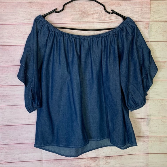 Cover‎ Stitched Blue Denin Top Size Small - Picture 6 of 6